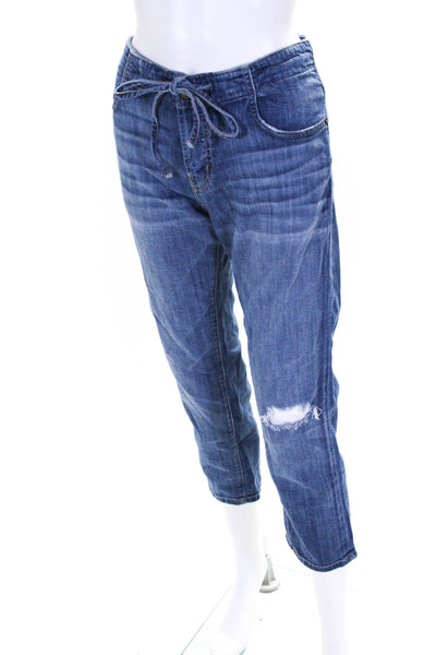 Current/Elliott Womens Denim Mid-Rise Drawstring Straight Leg Jeans Blue Size 27