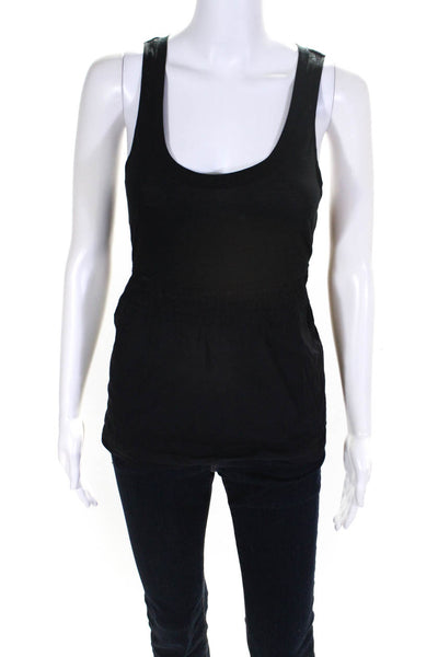 Theory Womens Linen Smocked Sleeveless Scoop Neck Tank Blouse Top Black Size M