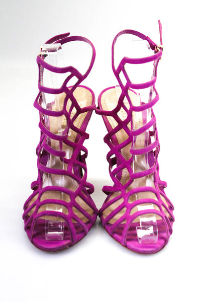 Schutz Womens Acamurcado Strappy Caged Stiletto Sandals Magenta Size 8.5