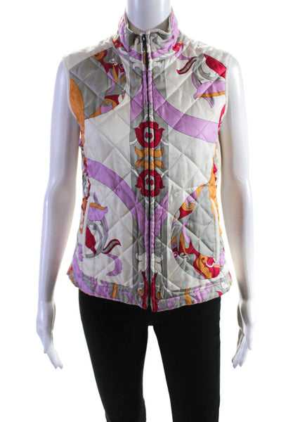 J. Mclaughlin Womens Silk Abstract Print Sleeveless Zip Up Vest Beige Size S