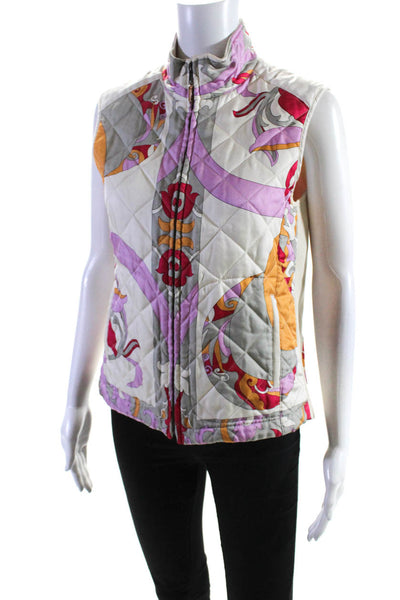 J. Mclaughlin Womens Silk Abstract Print Sleeveless Zip Up Vest Beige Size S