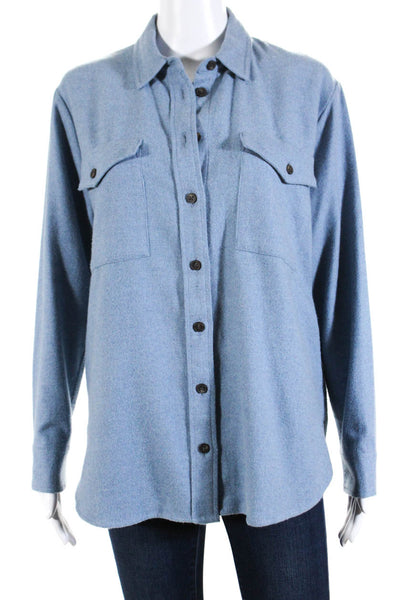 Madewell Womens Wool Woven Collared Long Sleeve Button Up Shirt Top Blue Size S