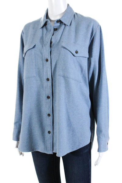 Madewell Womens Wool Woven Collared Long Sleeve Button Up Shirt Top Blue Size S