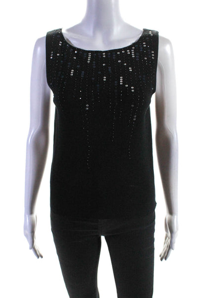 Yansi Fugel Womens Sequined Boat Neck Sleeveless Tank Top Blouse Black Size M