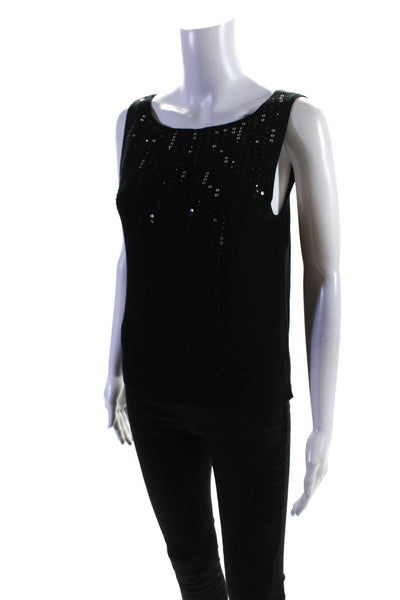 Yansi Fugel Womens Sequined Boat Neck Sleeveless Tank Top Blouse Black Size M