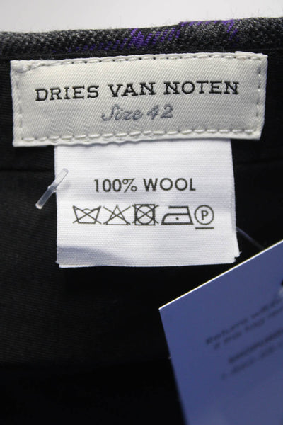Dries Van Noten Womens Mid Rise Plaid Flare Dress Pants Gray Purple Size EU 42