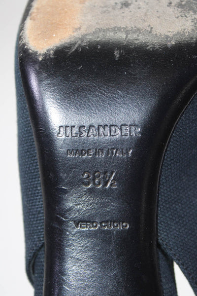 Jil Sander Womens Canvas Peep Toe Slingback Pumps Navy Blue Size 38.5 8.5
