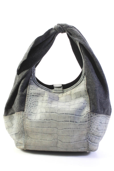 Nina Ricci Women's Magnetic Closure Texture Tote Handbag Gray Size M