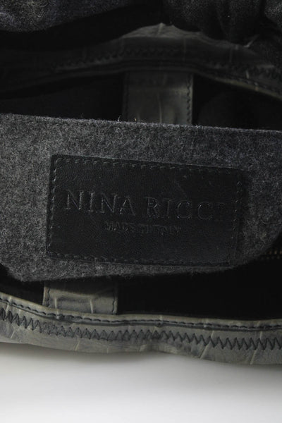 Nina Ricci Women's Magnetic Closure Texture Tote Handbag Gray Size M