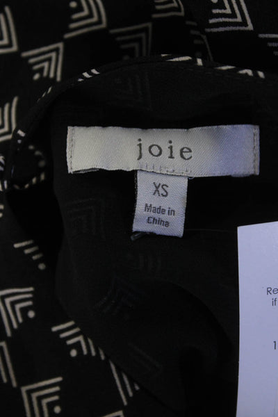 Joie Womens Geometric Ruffle Short Sleeved Round Neck Blouse Black White Size XS