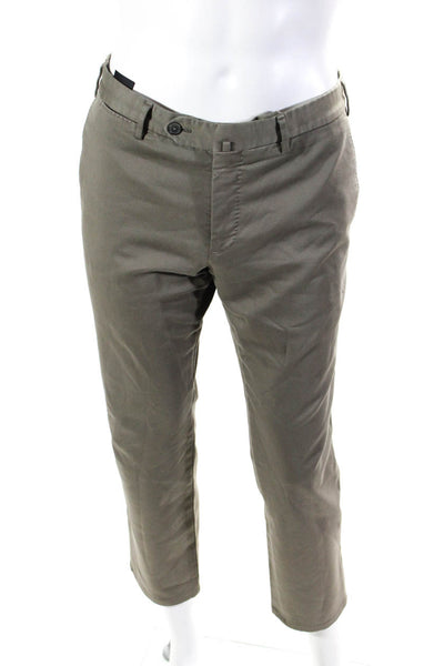 PT Torino Mens Stretch Flat Front Six Pocket Super Slim Fit Pants Olive Size 48