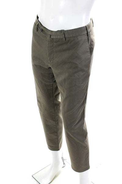 PT Torino Mens Stretch Flat Front Six Pocket Super Slim Fit Pants Olive Size 48