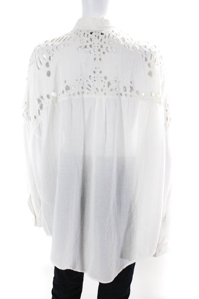 IRO Womens Cut Out Eyelet Collared Button Up Blouse Top White Size 38 M