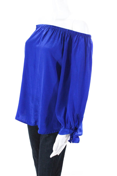 Shahida Parides Womens Silk Off the Shoulder Long Sleeve Blouse Blue Size M/L