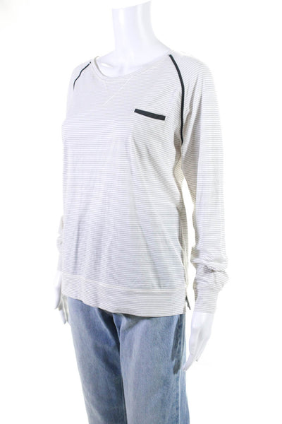 Lululemon Womens Long Sleeve Pinstripe Pocket Tee Shirt White Black Size Medium
