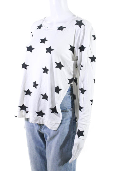 Terez Womens Long Sleeve Star Print Crew Neck Tee Shirt White Black Size Small