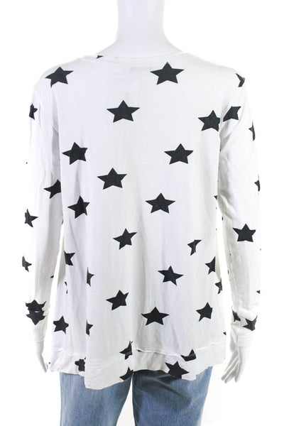 Terez Womens Long Sleeve Star Print Crew Neck Tee Shirt White Black Size Small