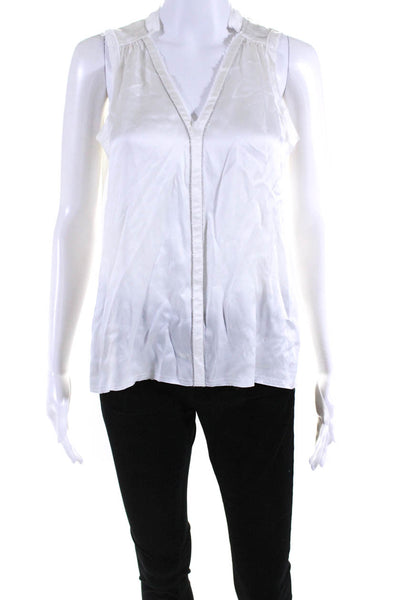Go Silk Womens Beaded Trim V Neck Satin Sleeveless Top Blouse White Silk Size XS