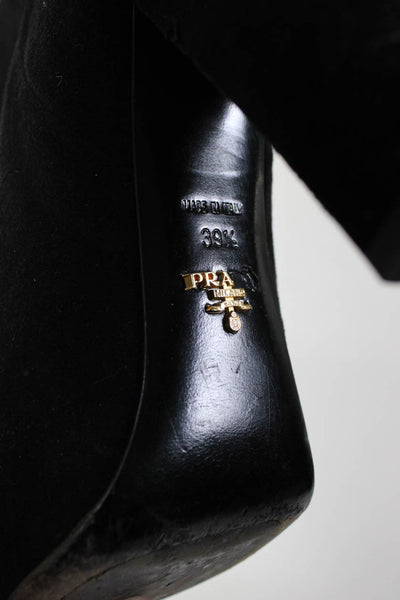 Prada Womens Side Zip Block Heel Platform Booties Black Suede Size 39.5