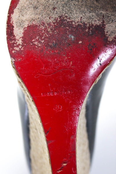 Christian Louboutin Womens Patent Leather Peep Toe Espadrilles Pumps Black 40