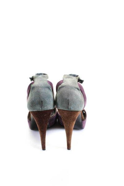 Giorgio Armani Womens Stiletto Ankle Strap Sandals Gray Purple Suede Size 40