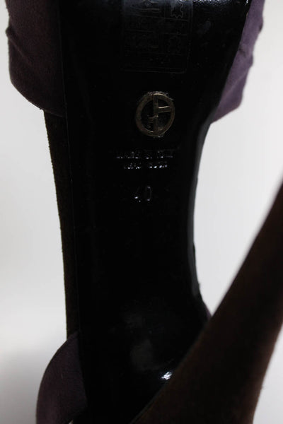 Giorgio Armani Womens Stiletto Ankle Strap Sandals Gray Purple Suede Size 40