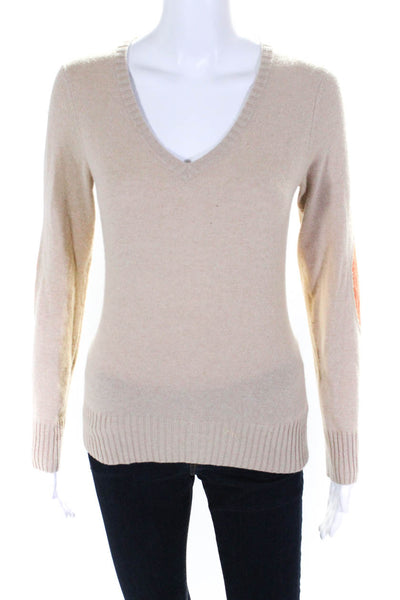 Boogemes Womens Cashmere Knit V-Neck Long Sleeve Pullover Sweater Beige Size S