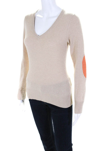 Boogemes Womens Cashmere Knit V-Neck Long Sleeve Pullover Sweater Beige Size S