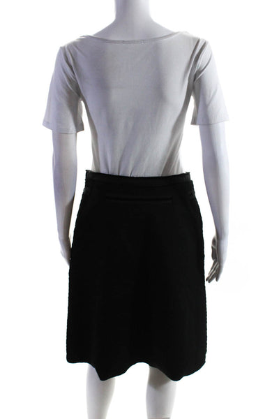 J. Mendel Womens High-Rise Fringe Center Pleat Zip-Up A-Line Skirt Black Size 6