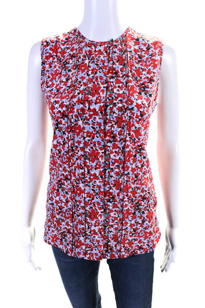 Equipment Femme Womens 100% Silk Floral Buttoned Tank Blouse Red White Size XS