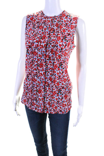 Equipment Femme Womens 100% Silk Floral Buttoned Tank Blouse Red White Size XS