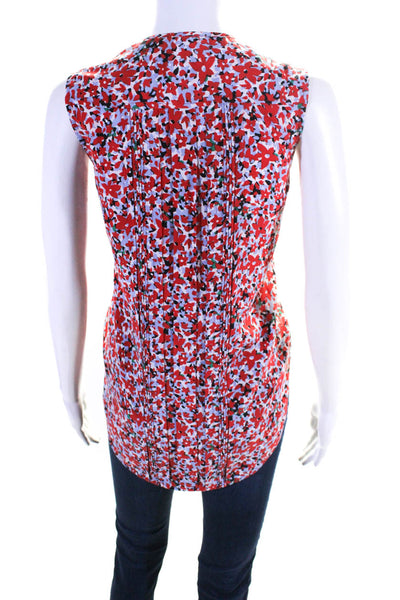 Equipment Femme Womens 100% Silk Floral Buttoned Tank Blouse Red White Size XS