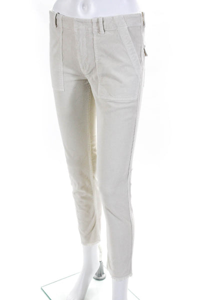 Nili Lotan Women's Corduroy Mid Rise Skinny Raw Hem Pants Cream Size 2