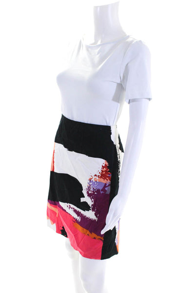 Per Se Womens Cotton Abstract Print Colorblock Darted A-Line Skirt Black Size 6