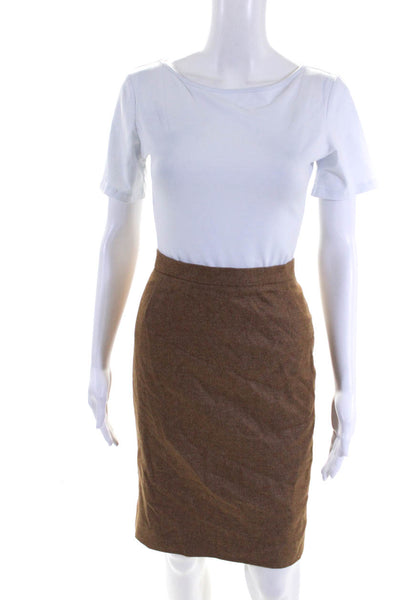 Escada Womens Wool Zipped Buttoned Darted Straight Midi Skirt Brown Size EUR38