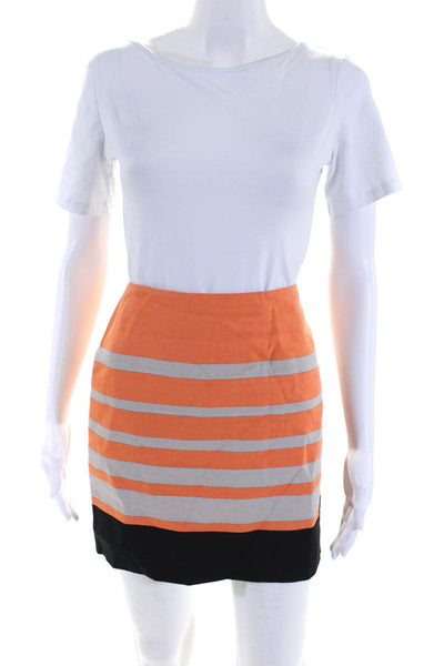 Elie Tahari Womens Linen Striped Print Side Zipped Short Skirt Orange Size 6