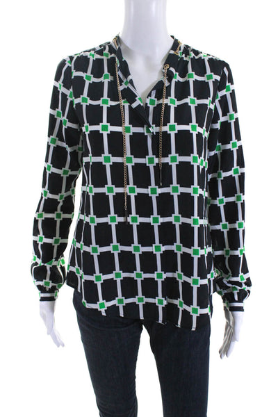 Michael Kors Womens Geometric Buttoned Long Sleeve High Low Blouse Navy Size S