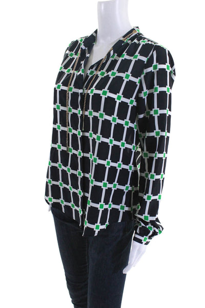 Michael Kors Womens Geometric Buttoned Long Sleeve High Low Blouse Navy Size S