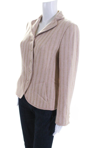 Rena Lange Womens Wool Striped Textured Buttoned Collared Blazer Pink Size EUR32