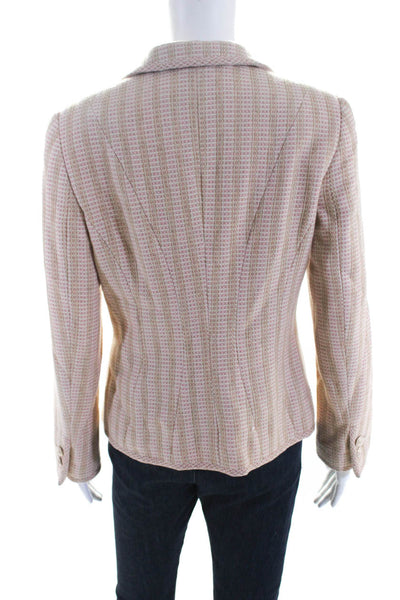 Rena Lange Womens Wool Striped Textured Buttoned Collared Blazer Pink Size EUR32