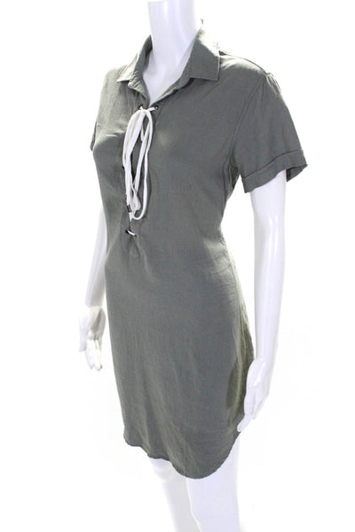 Rails Womens V-Neck Short Sleeve Lace-Up Front Short Shift Dress Green Size XS