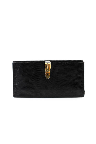 Gucci Women's Croc Embossed Leather Bi Fold Wallet Black Size M