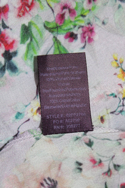 Hale Bob Womens Floral Sleeveless V-Neck Layered Fringe Blouse Top Purple Size M