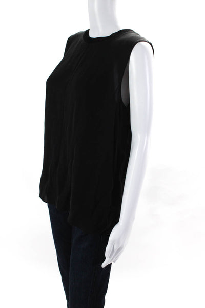 Vince Womens Knit Trim Sleeveless Shell Tank Top Blouse Black Silk Size Large