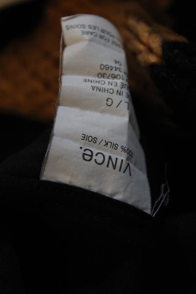 Vince Womens Knit Trim Sleeveless Shell Tank Top Blouse Black Silk Size Large