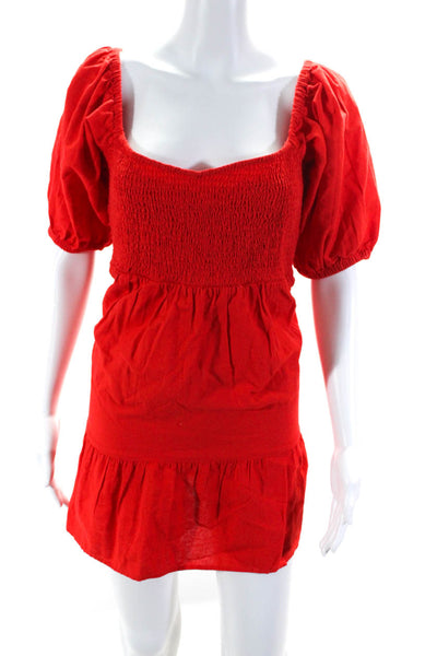 Miss Selfridge Womens Smocked Off Shoulder Mini A Line Dress Red Size 8