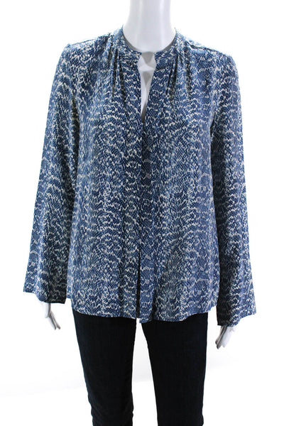 Derek Lam Womens Silk Spotted Print Button Long Sleeve Pullover Top Blue Size 2