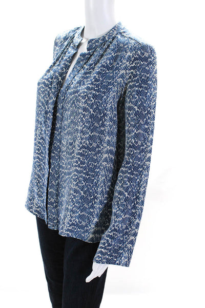 Derek Lam Womens Silk Spotted Print Button Long Sleeve Pullover Top Blue Size 2