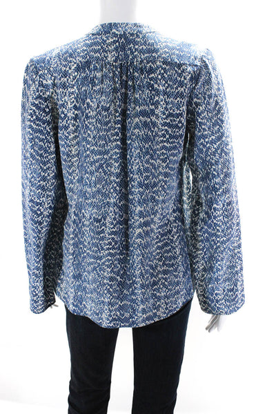 Derek Lam Womens Silk Spotted Print Button Long Sleeve Pullover Top Blue Size 2