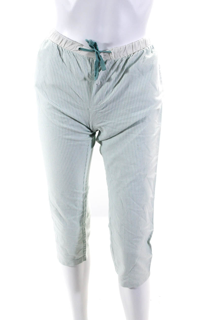 Bonpoint Womens Cotton Striped Drawstring Straight Leg Pants Blue